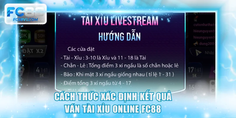 Cách thức xác định kết quả ván Tài xỉu online FC88